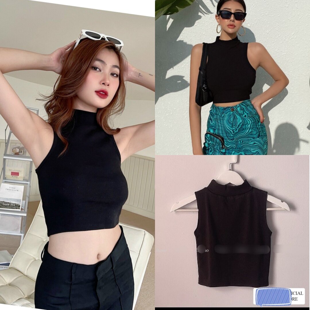 Áo Thun Cổ Cao 3cm Sát Nách Croptop