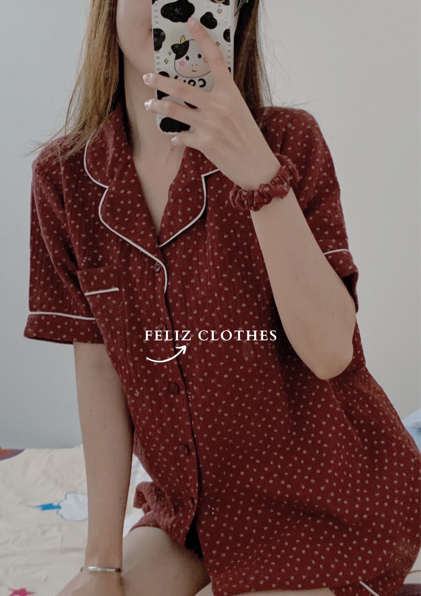 [HÌNH THẬT] Set pyjama đỏ mận xô muslin cao cấp siêu trắng da