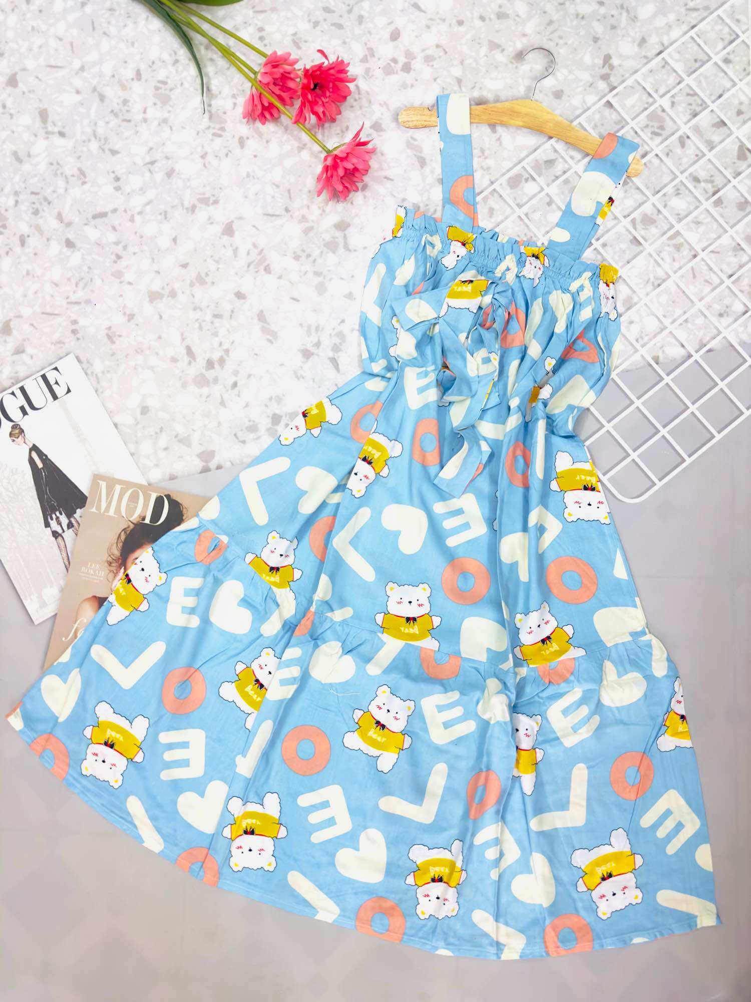 Váy lanh-đầm dây bản đuôi cá nơ ngực size l