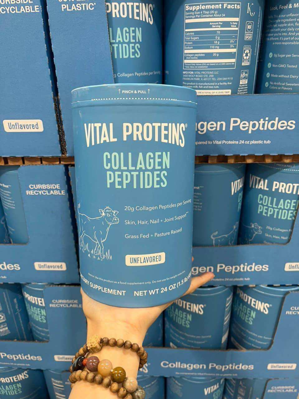 Mẫu mới Bột collagen Vital Proteins Collagen Peptides Unflavored của Mỹ HSD 01/2028 xuatkhauusa