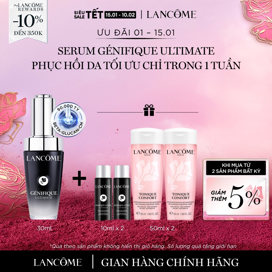   CHỈ 1-15 1 - Voucher 10% - TỐI ĐA 350K  SERUM PHỤC HỒI DA TỐI ƯU TRONG 1 TUẦN LANCOME GENIFIQUE ULTIMATE B30ML 