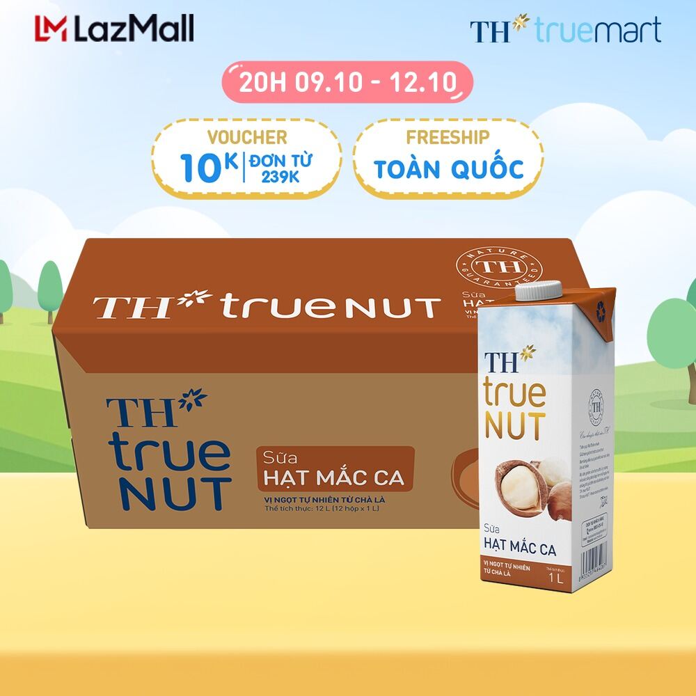 Thùng 12 hộp sữa hạt mắc ca TH true NUT 1 L (1 L x 12)