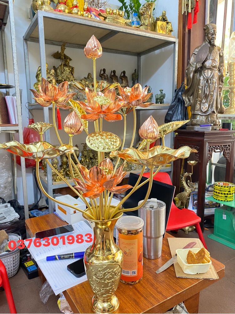 Combo hoa sen đồng bó 15 cành kèm lọ cao 30cm