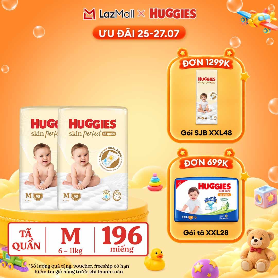 [30.7 QUÀ TẶNG ĐH 699K]  Combo 2 Tã quần Huggies Skin Perfect M size Mega Jumbo 98+4 miếng