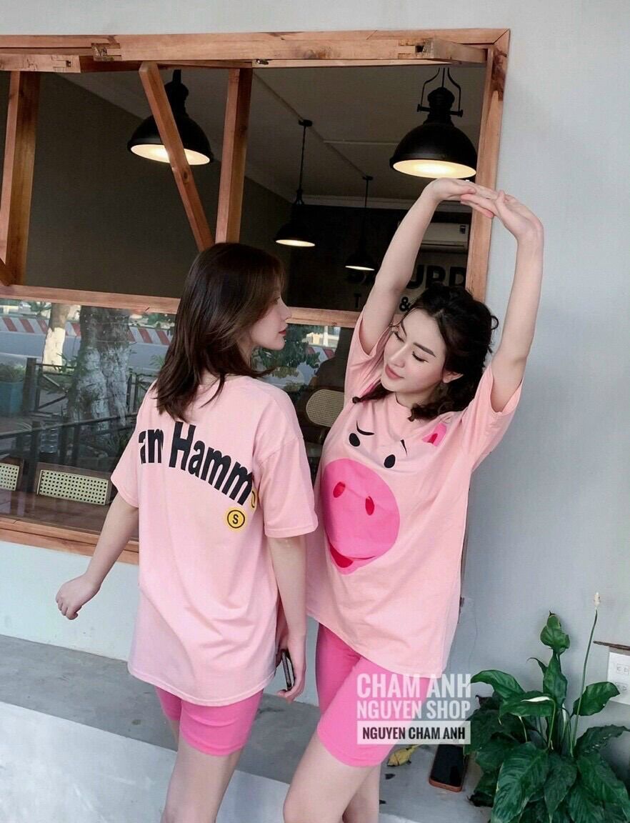 Set Legging Ngố + Tshirt Heo Hồng