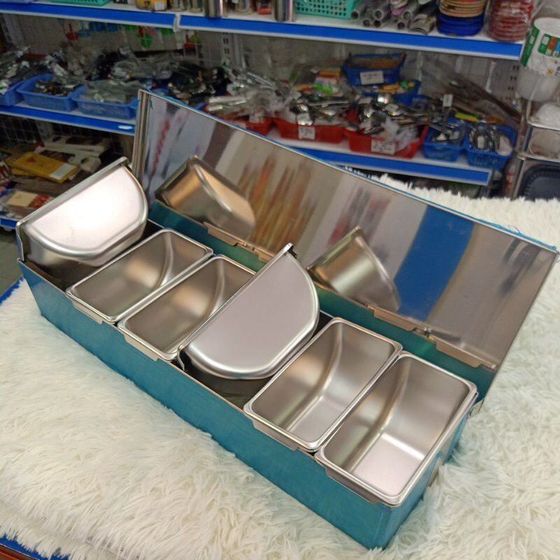 Khay inox đựng topping 6 ngăn cao cấp