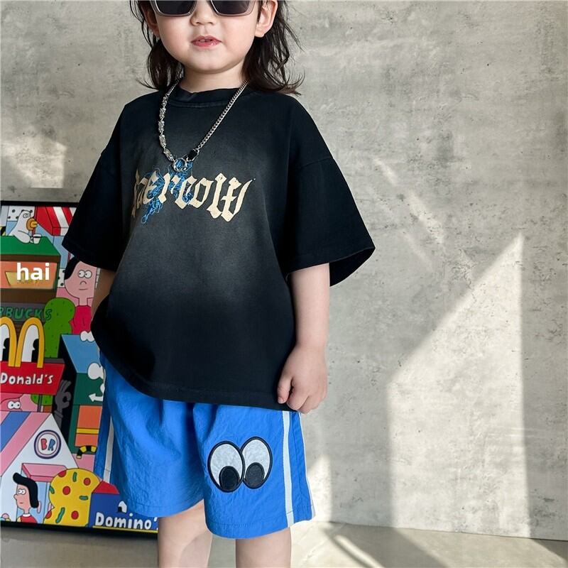 Áo Thun Cotton Trẻ Em Tay Ngắn Mùa Hè Phong Cách Nhật Bản Thường Ngày Thấm Hút Mồ Hôi Cổ Tròn in Chữ Thời Trang Cho Bé Trai Và Bé Gái