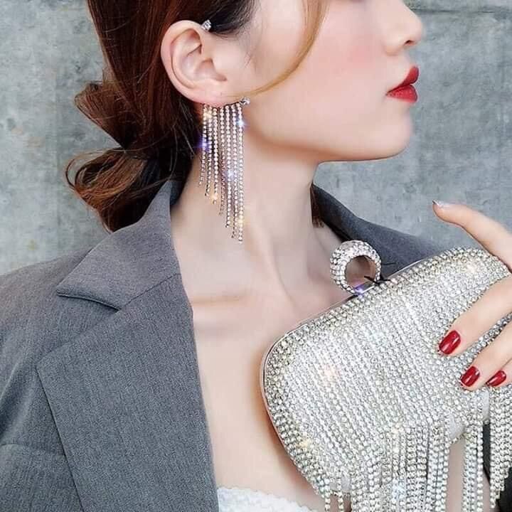 Khuyên vành tai cao cấp tua rua đá lấp lánh bling bling