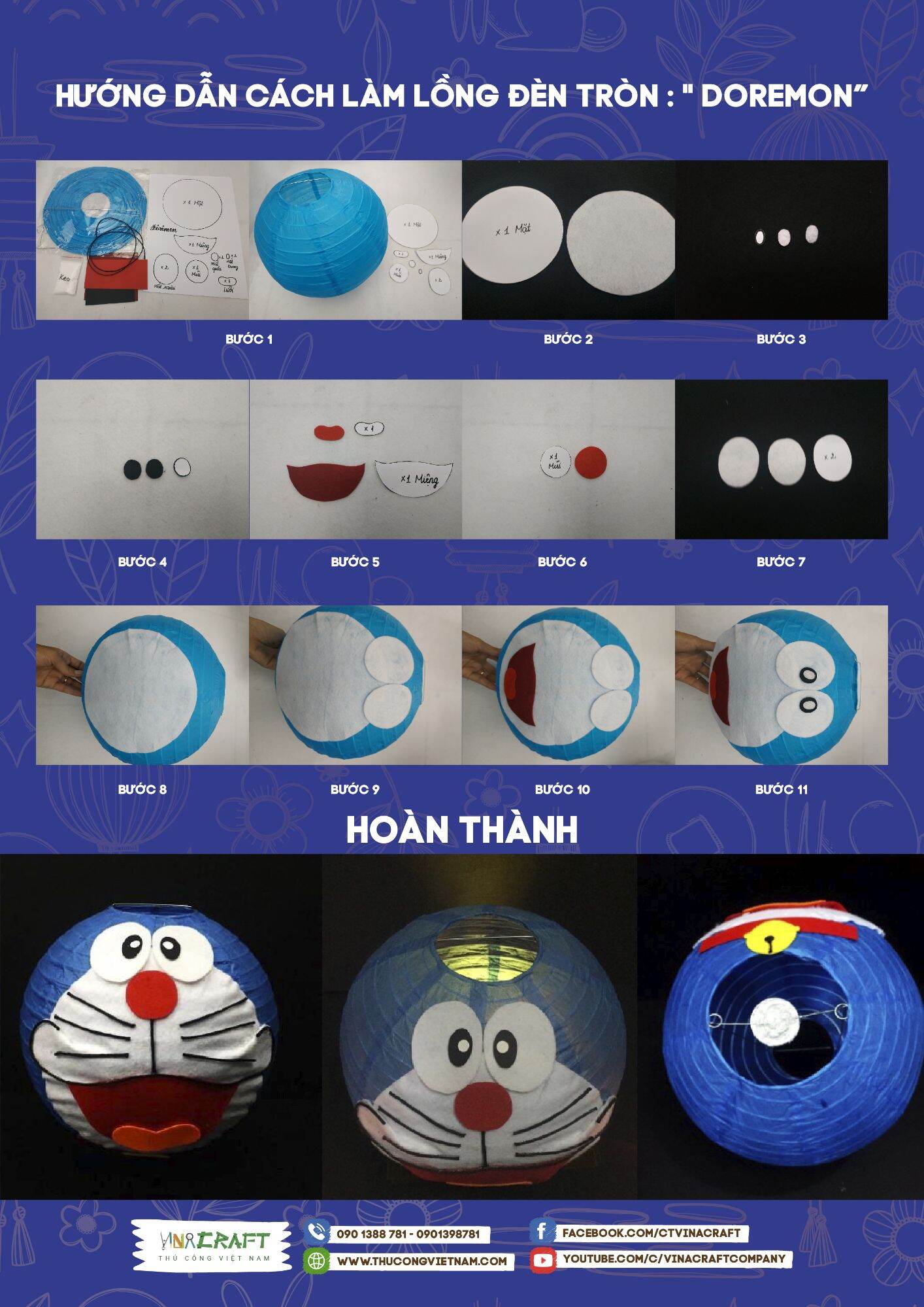 Kit lồng đèn giấy tròn Doraemon