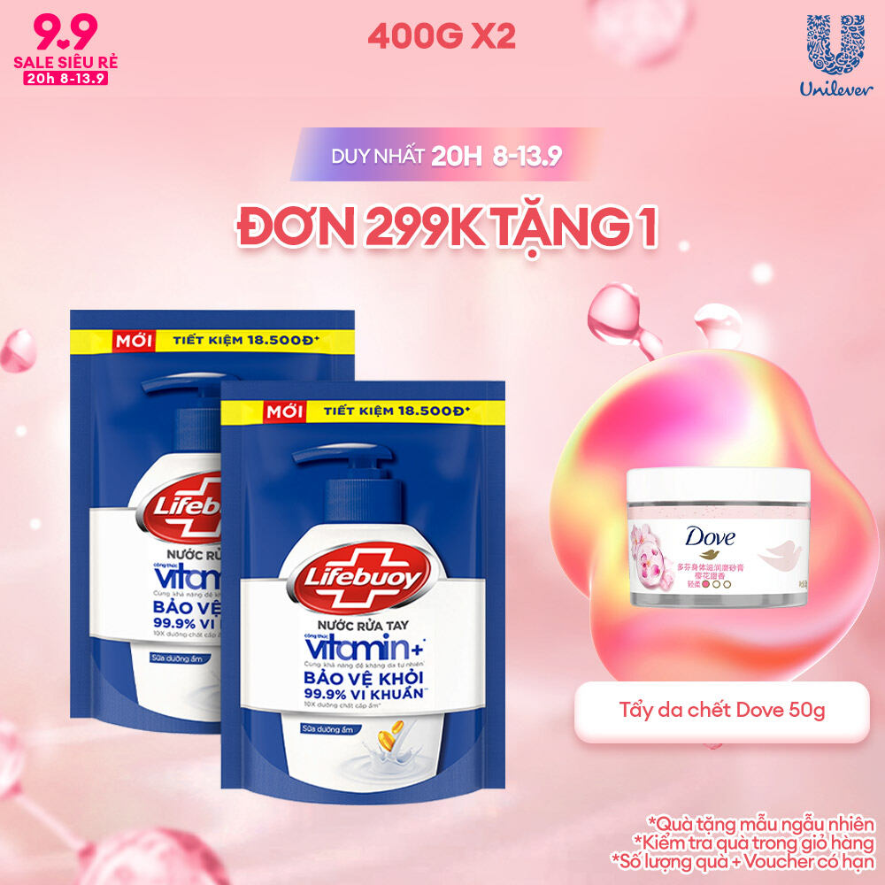 Combo 2 Nước Rửa Tay Lifebuoy Công thức Vitamin+ Sữa Dưỡng Ẩm Túi 400g