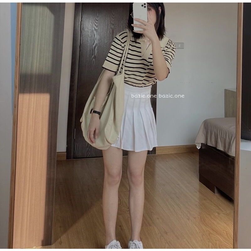 Áo len montoghi kẻ be đen