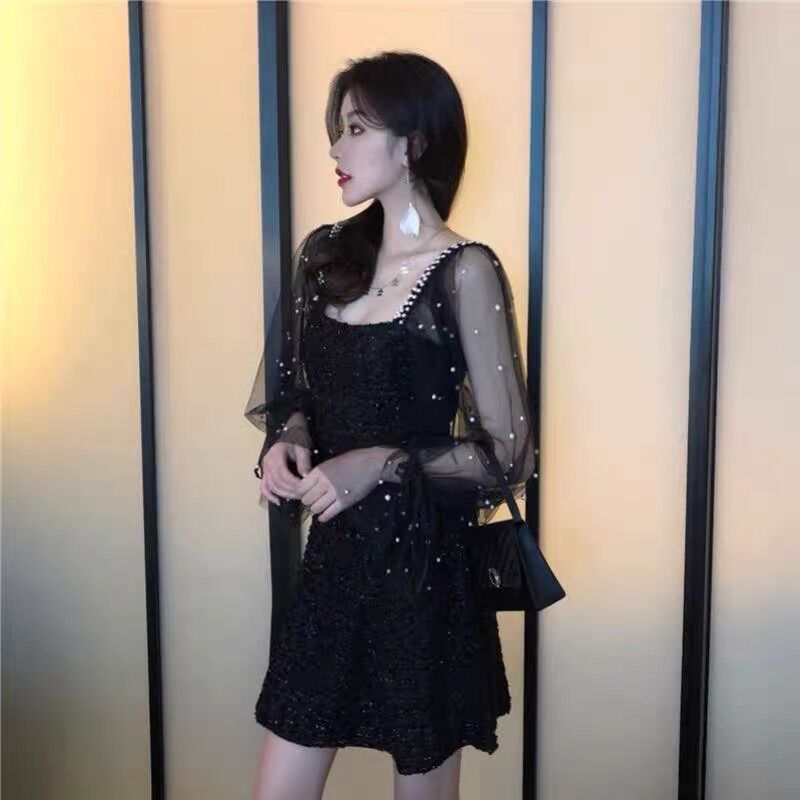 Đầm Dạ Tweed Nhũ Đính Ngọc