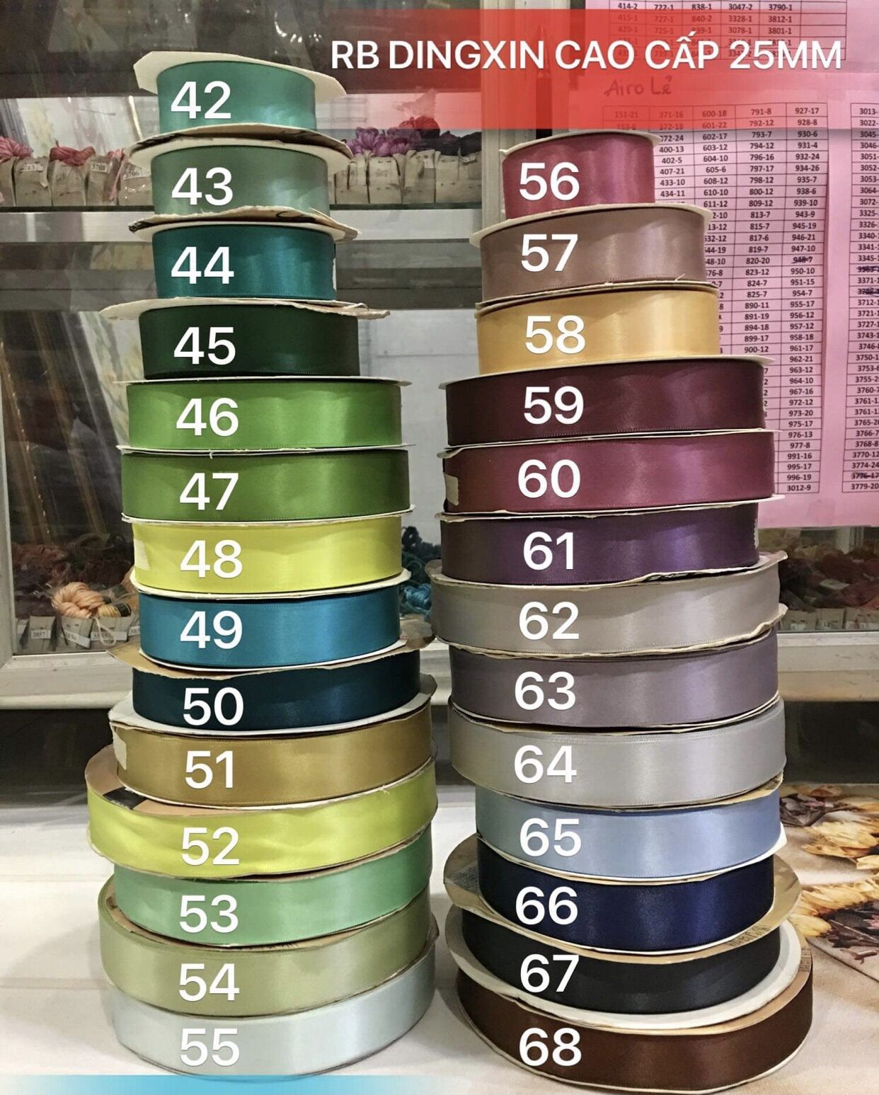 Set 10m ruy băng satin 1 mặt 2,5cm