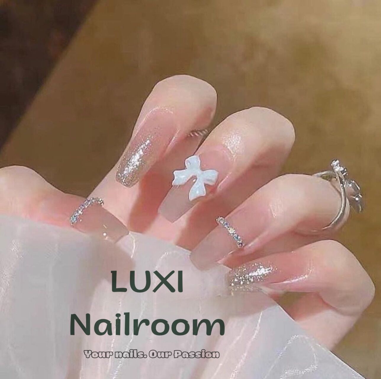 Nailbox - móng úp thiết kế mẫu thạch hồng, dây đá, charm nơ