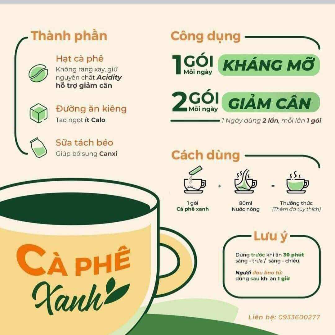 [3 Hộp 30 gói] Cà Phê Xanh Kháng Mỡ/ Cà Phê Sữa