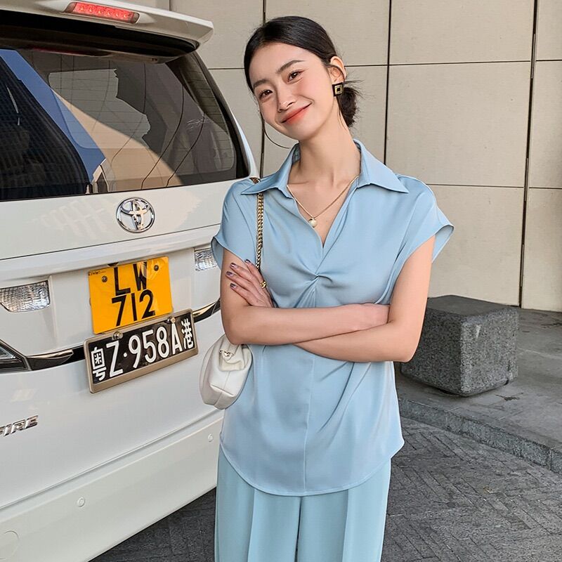 Áo xoắn ngực cổ sơ mi nhiều màu