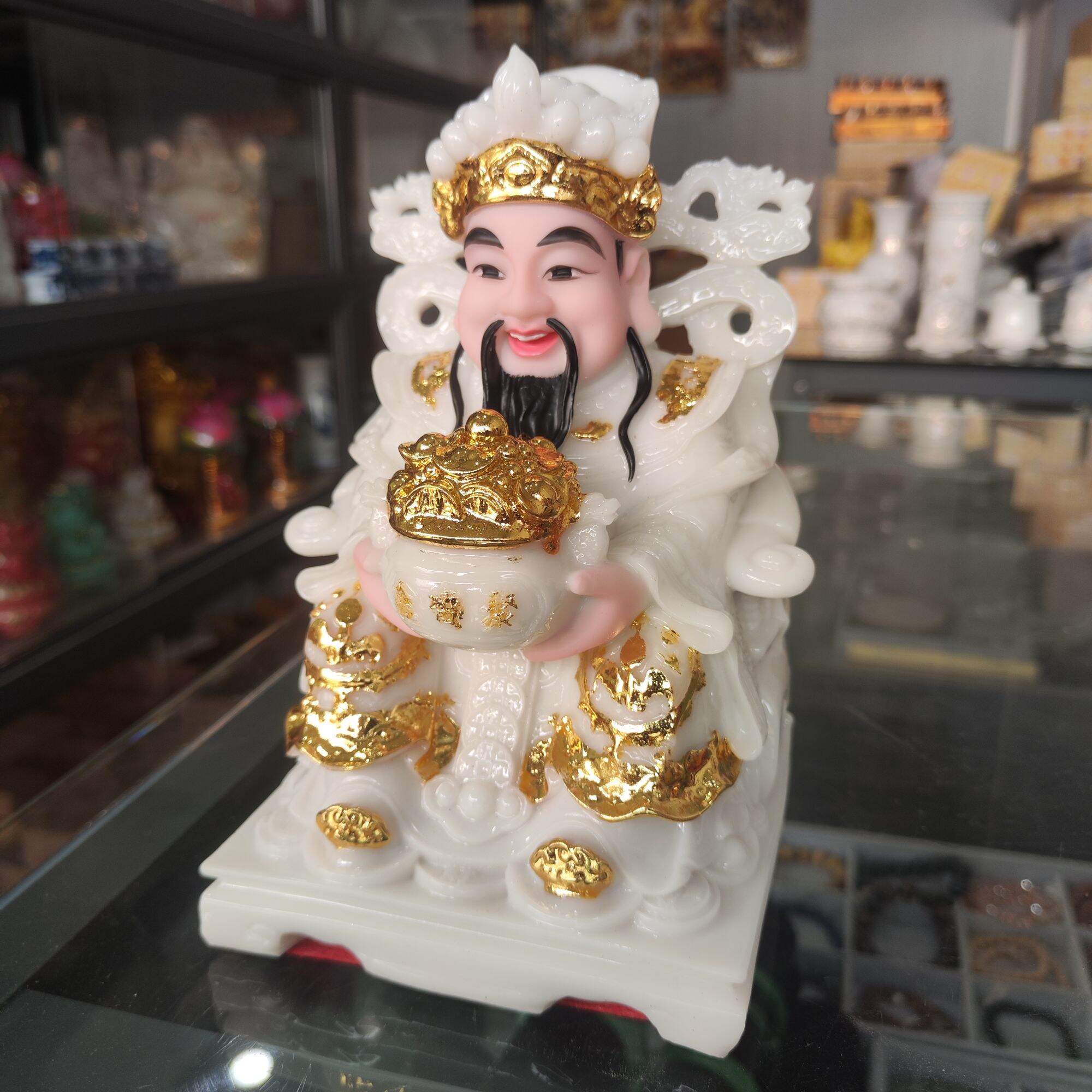 Tượng Thần Tiền Đá Đúc Màu Trắng Cao 20cm