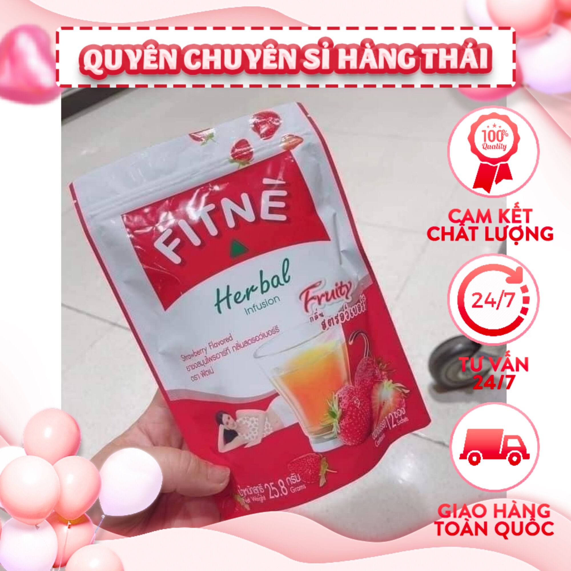 Túi 12 gói trà dâu thanh nhiệt giảm mỡ fitne thái lan