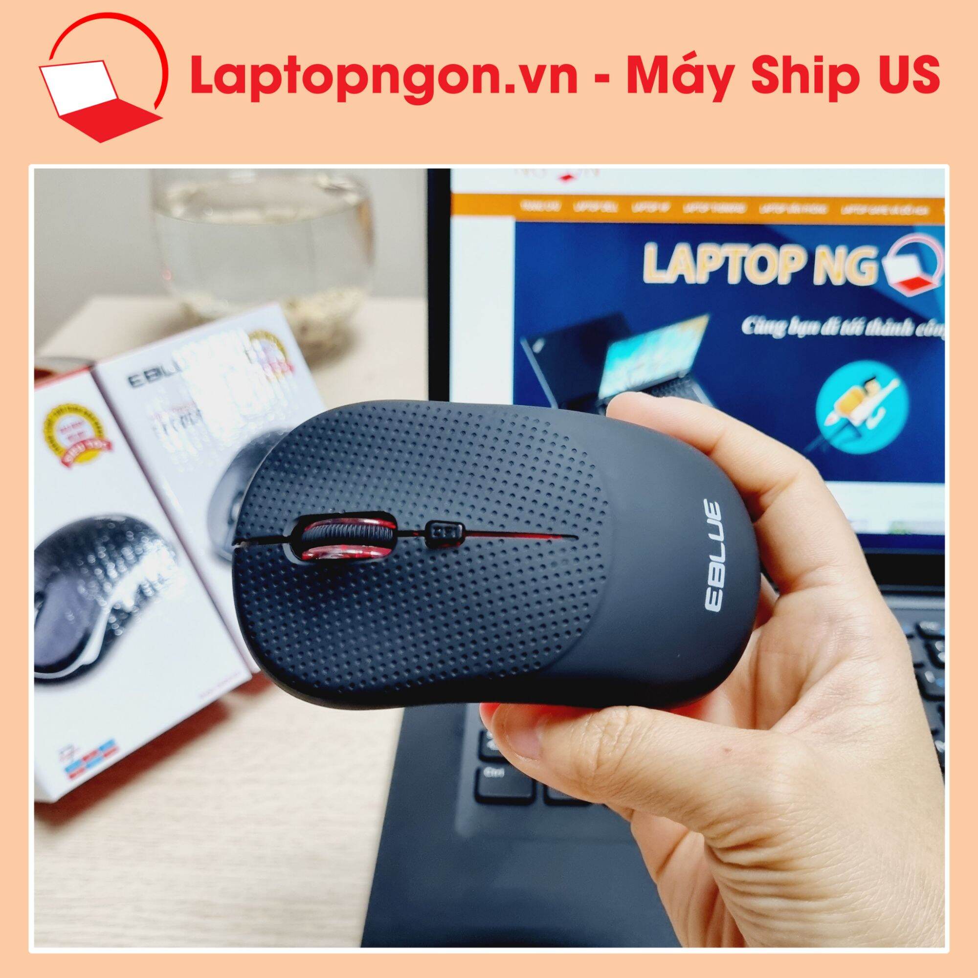 Chuột không dây eblue - ems816 -2.4g wireless mouse màu đen viền trắng bảo hành 12 tháng