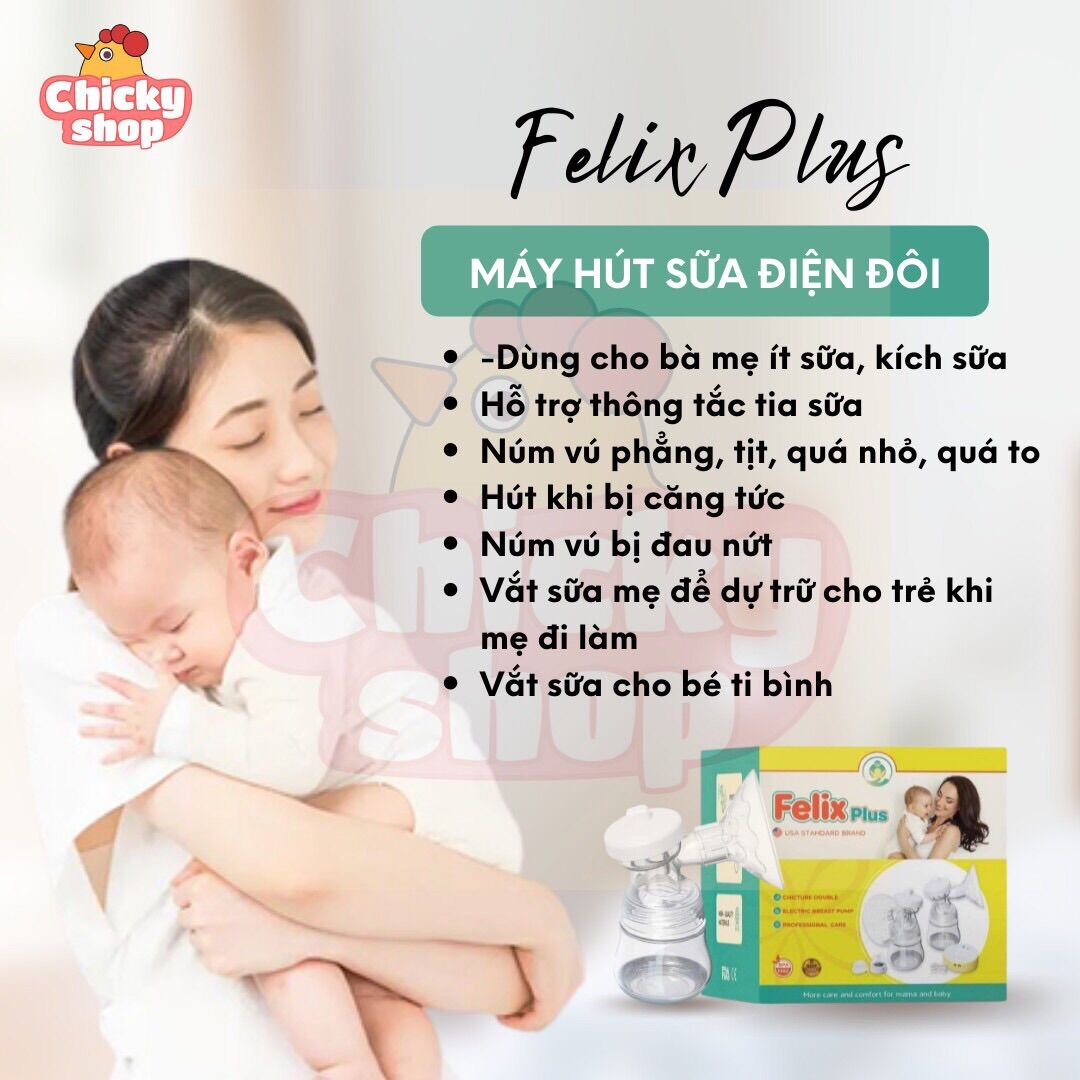 Máy hút sữa điện đôi Felix Plus (phễu silicone mềm, có pin sạc)