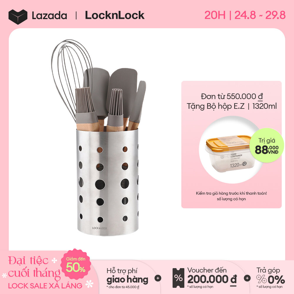 Bộ dụng cụ nhà bếp Lock&Lock 7 món - Silicone - màu xám - CKT226  - Chất liệu Silicone hạn chế xước nồi chảo - Hàng chính hãng