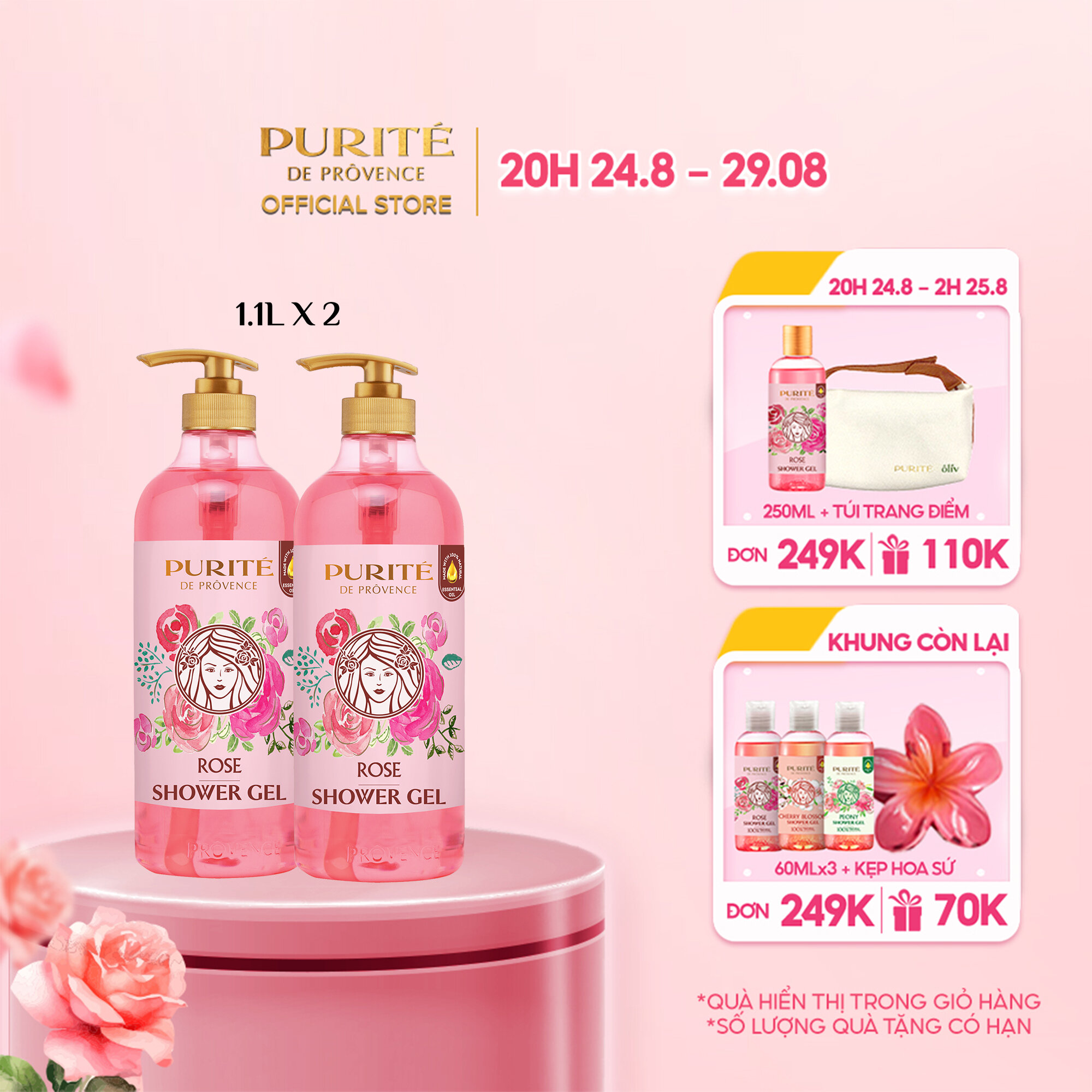 Combo 2 sữa tắm purité hoa hồng 1.1l