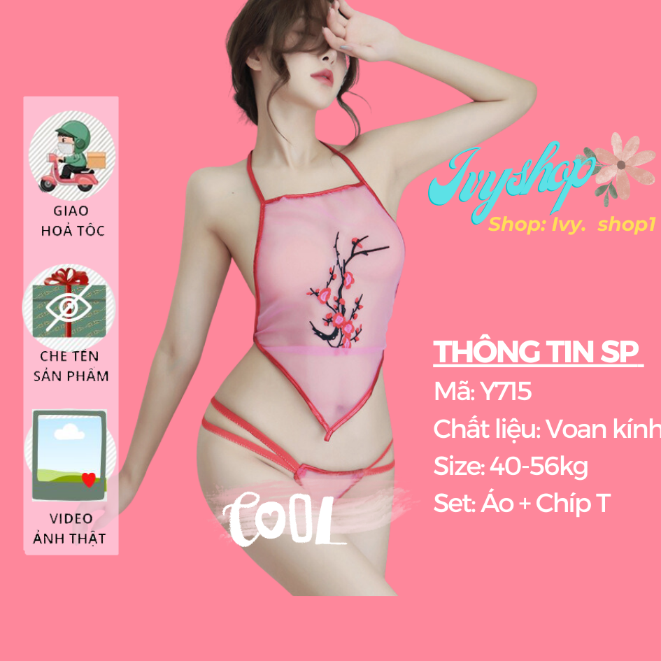 Áo Yếm Ngủ Sexy Thêu Hoa Gợi Cảm, Yếm Ngủ Thôn Nữ Voan Kính Xuyên Thấu Cao Cấp Chụp Ảnh Studio Siêu Đẹp - Y715