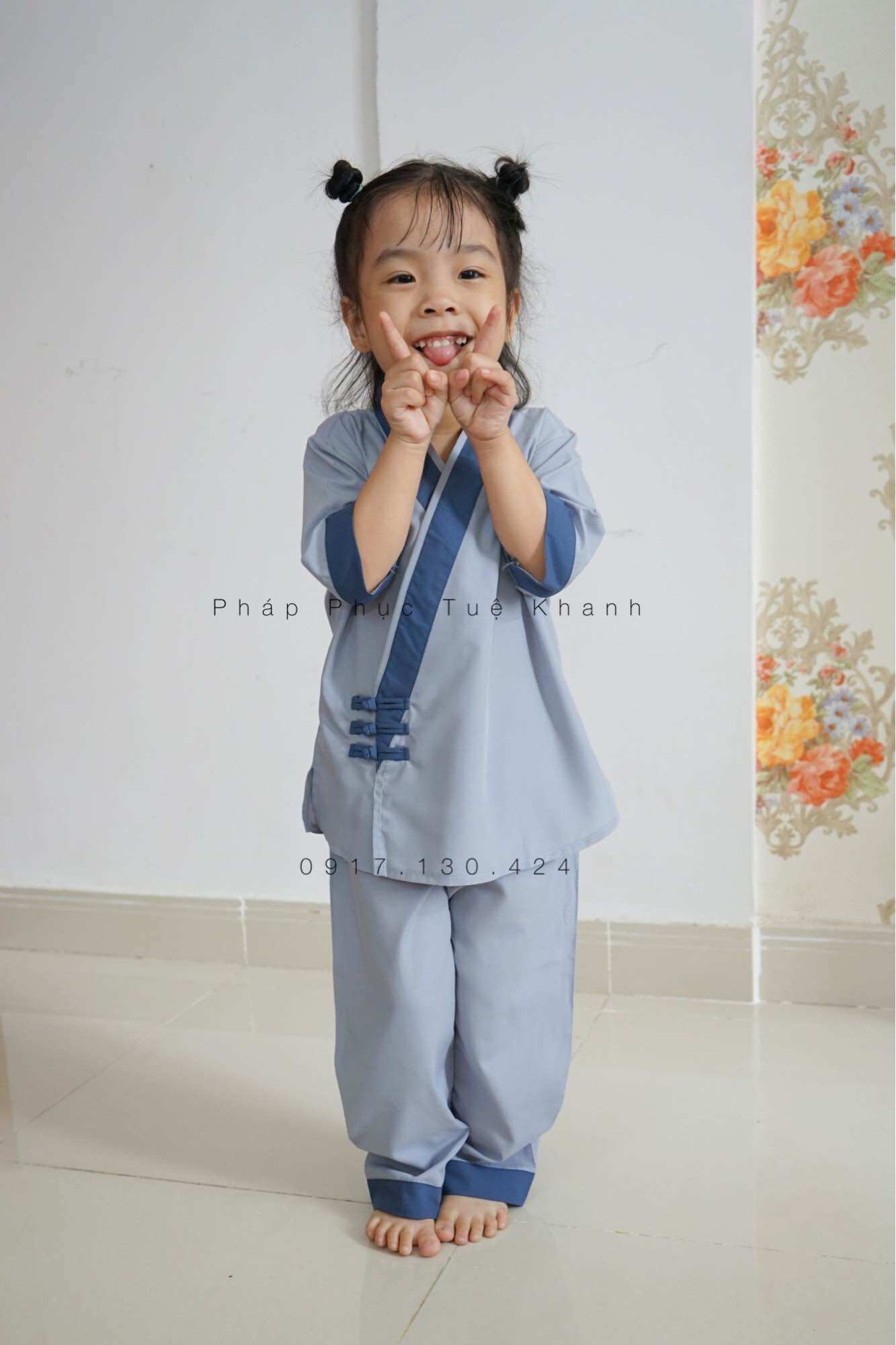 Đồ lam đi chùa cho bé gái kiểu xéo nhật dễ thương