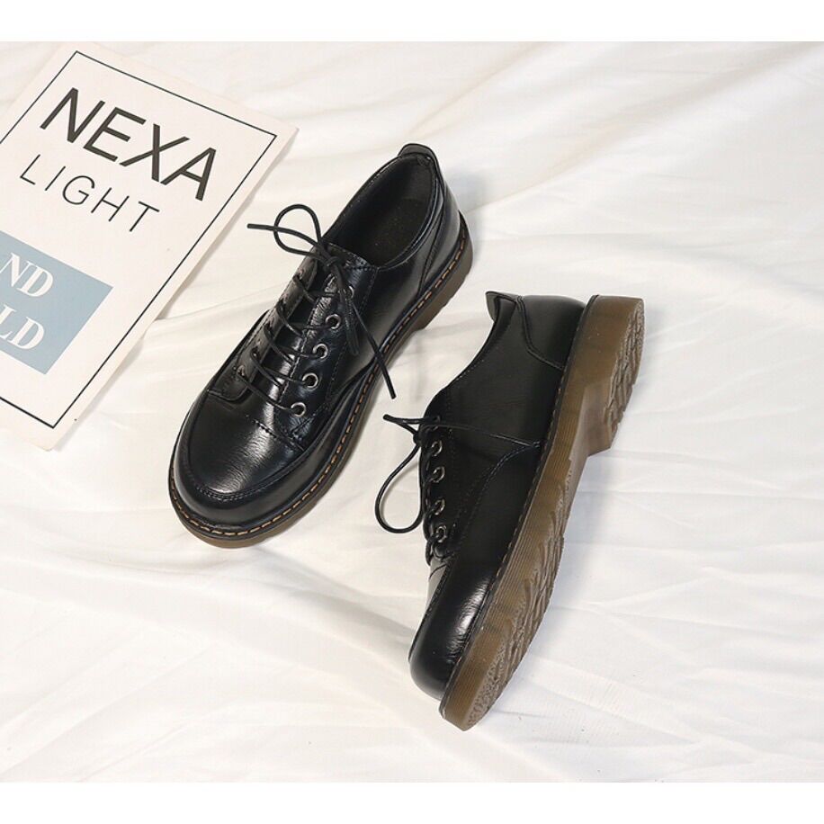 Giày oxford da mềm 2 kiểu dây thắt phong cách vintage