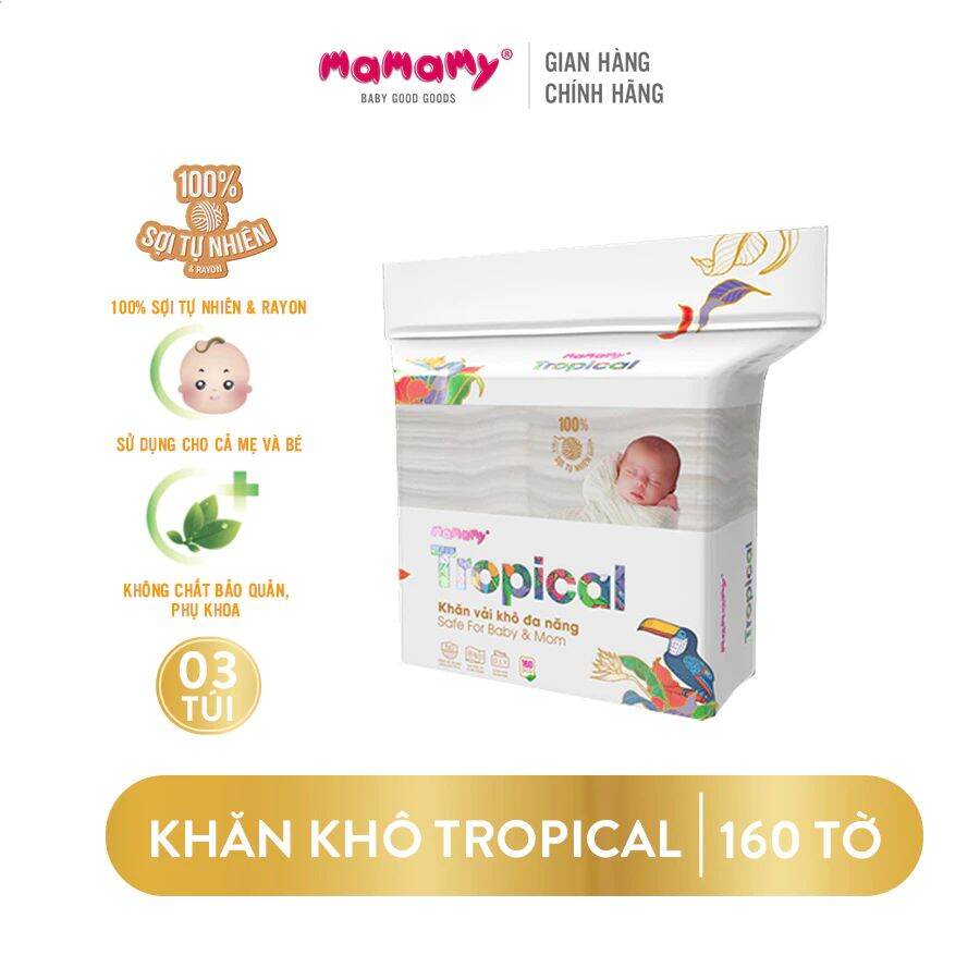 Khăn khô đa năng Mamamy Tropical 160 tờ từ sợi tự nhiên và rayon