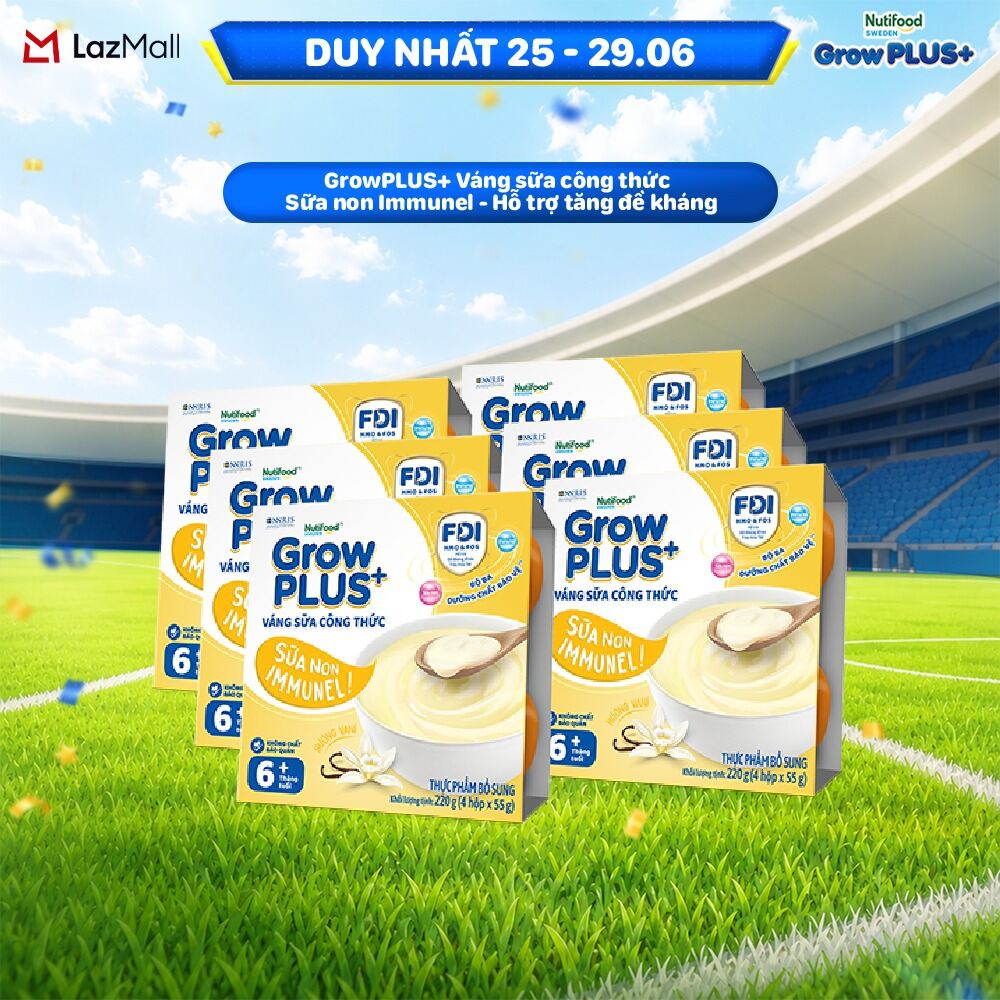 Combo mix 6 lốc GrowPLUS+ Váng sữa công thức Sữa non Immunel Hỗ trợ tăng đề kháng  Hỗ trợ phát triển chiều cao hương Vani  vị Socola (55g x 24 hộp)