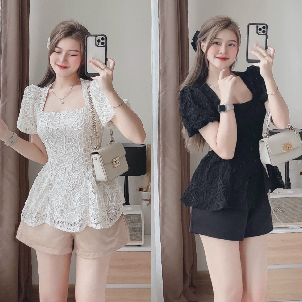 Bigsize - Set áo ren cổ vuông