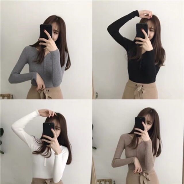 MS205 Áo len lông cừu dài tay cúc dọc