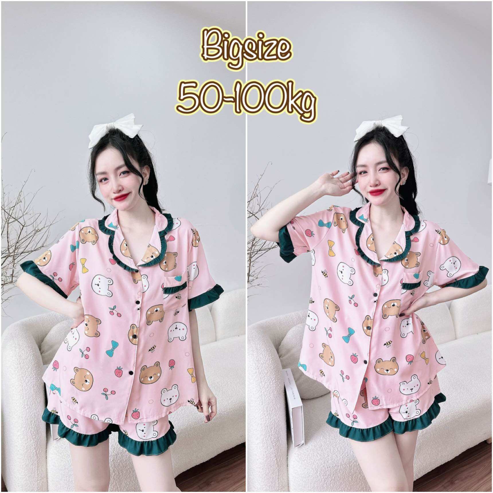 Đồ Bộ Lụa Bigsize Phối Hoạ Tiết cực xinh