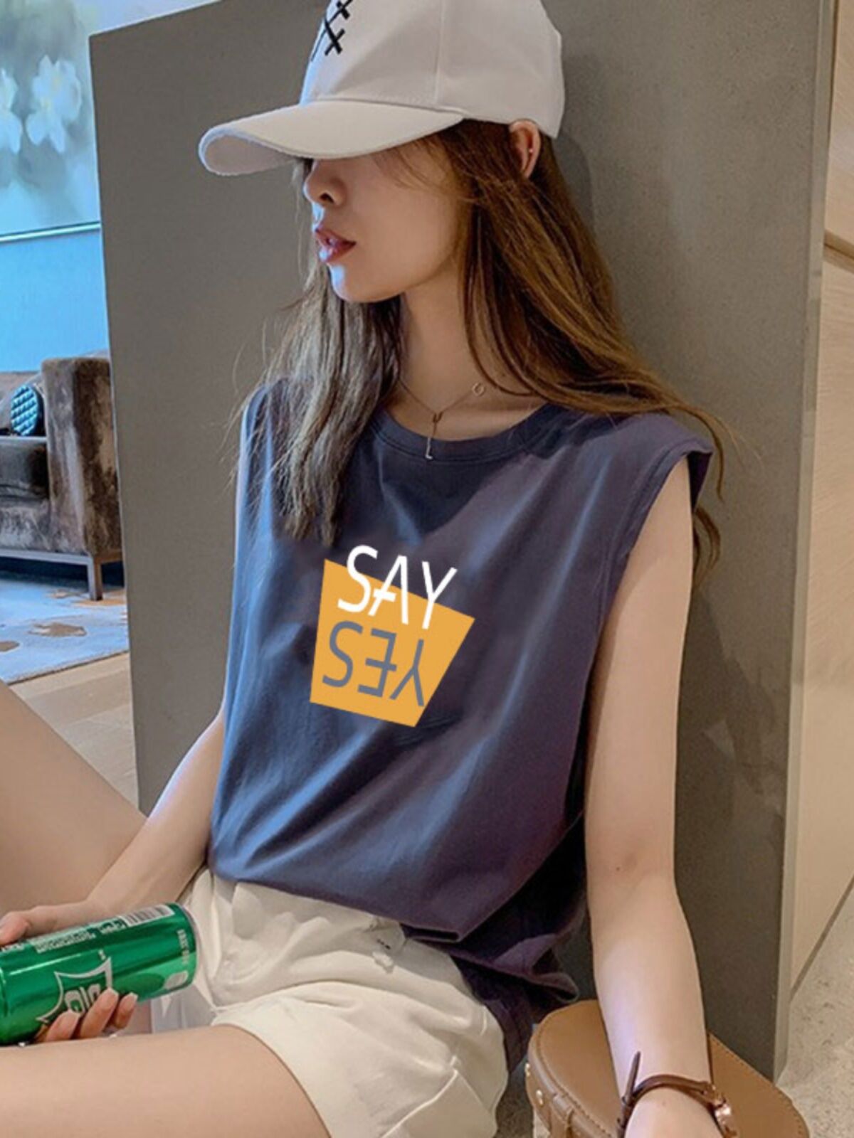 Áo Ba Lỗ Không Tay Mùa Hè Mới Dành Cho Nữ Áo Sơ Mi Cotton Nguyên Chất Cổ Chữ V Tay Ngắn Áo Khoác Ngoài Thiết Kế Hở Vai