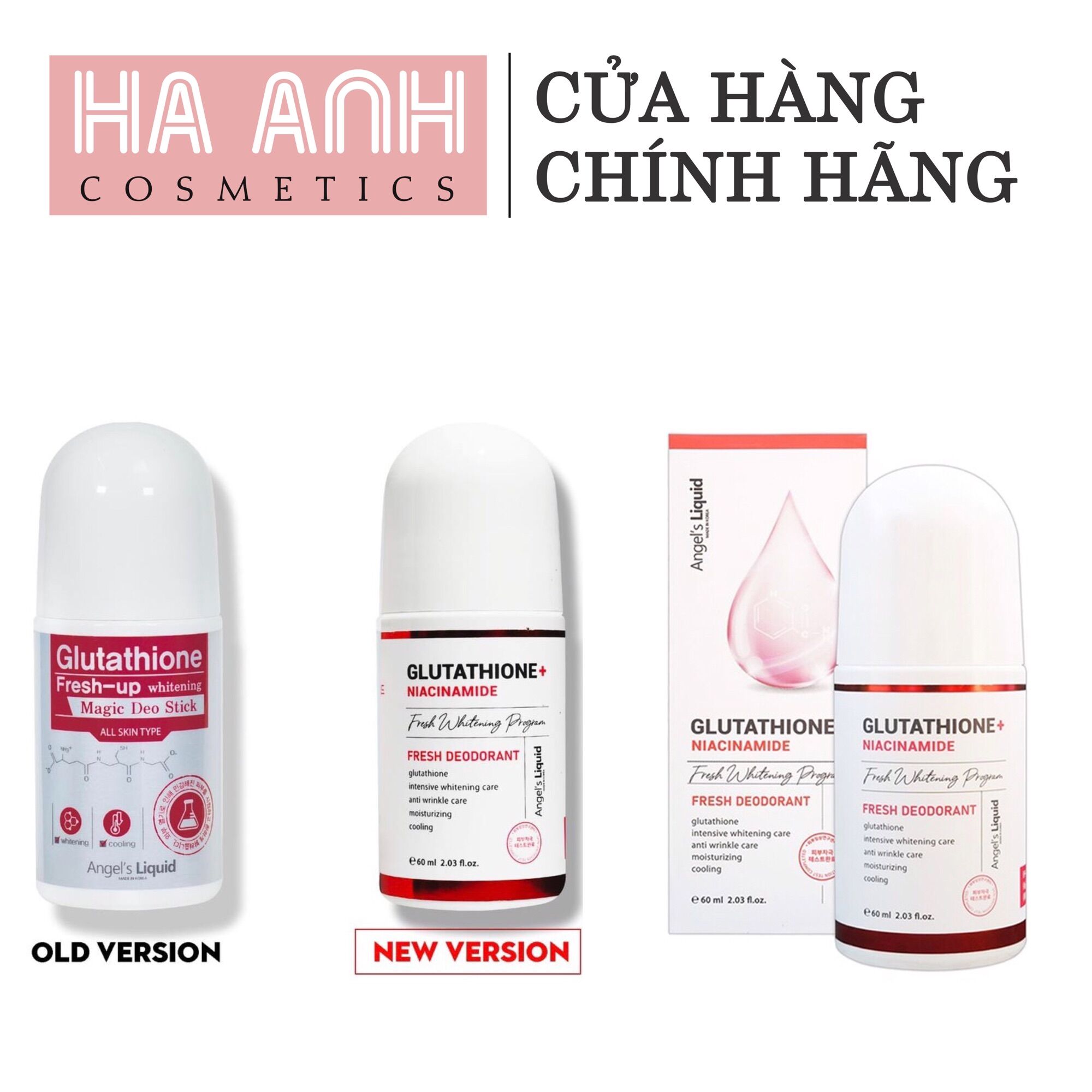 Lăn nách mờ thâm dưỡng trắng da Angel Liquid Glutathione plus Niacinamide Fresh Deodorant 60ml