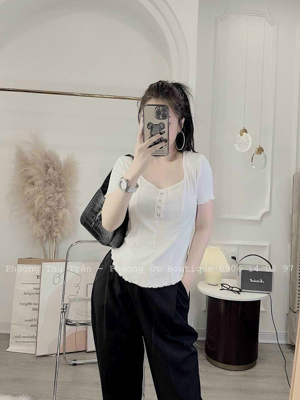 ÁO THUN NỮ KIỂU BẤM NÚT VẠT BẦU FORM 47KG(C)