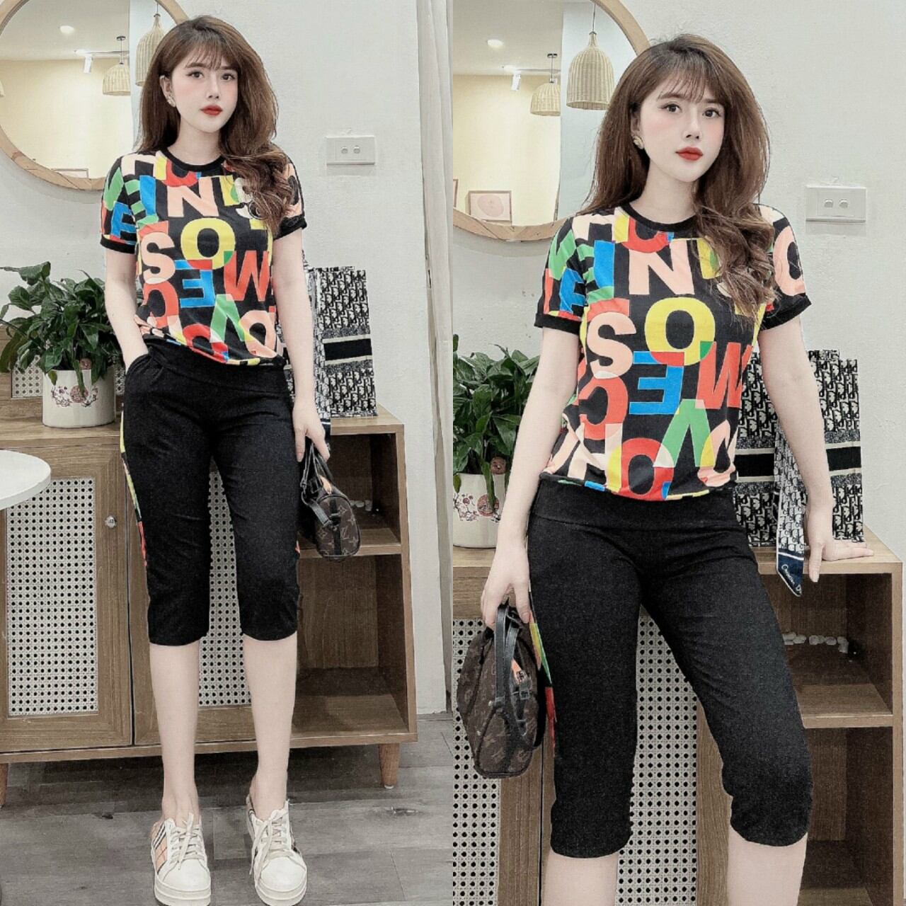 Đồ bộ lửng nữ in họa tiết chữ cao cấp