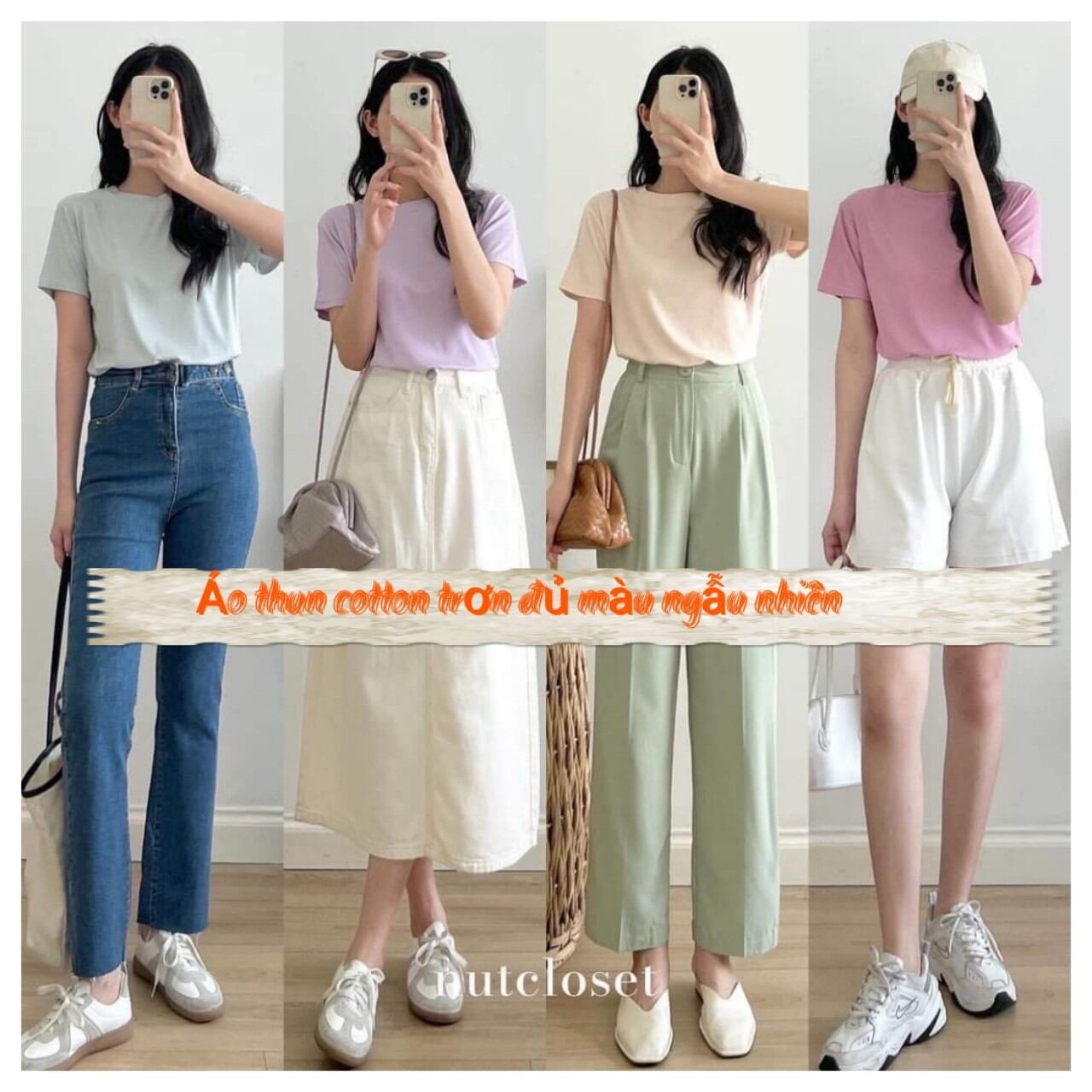 Áo thun nữ trơn dáng Basic nhiều màu, Áo thun nữ trơn cotton mềm mịn