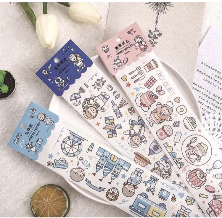 Cuộn Băng Dính Sticker Nhãn Dán Washi Hoạt Hình Dễ Thương Dùng Trang Trí Sổ Lưu Bullet Journal Bút