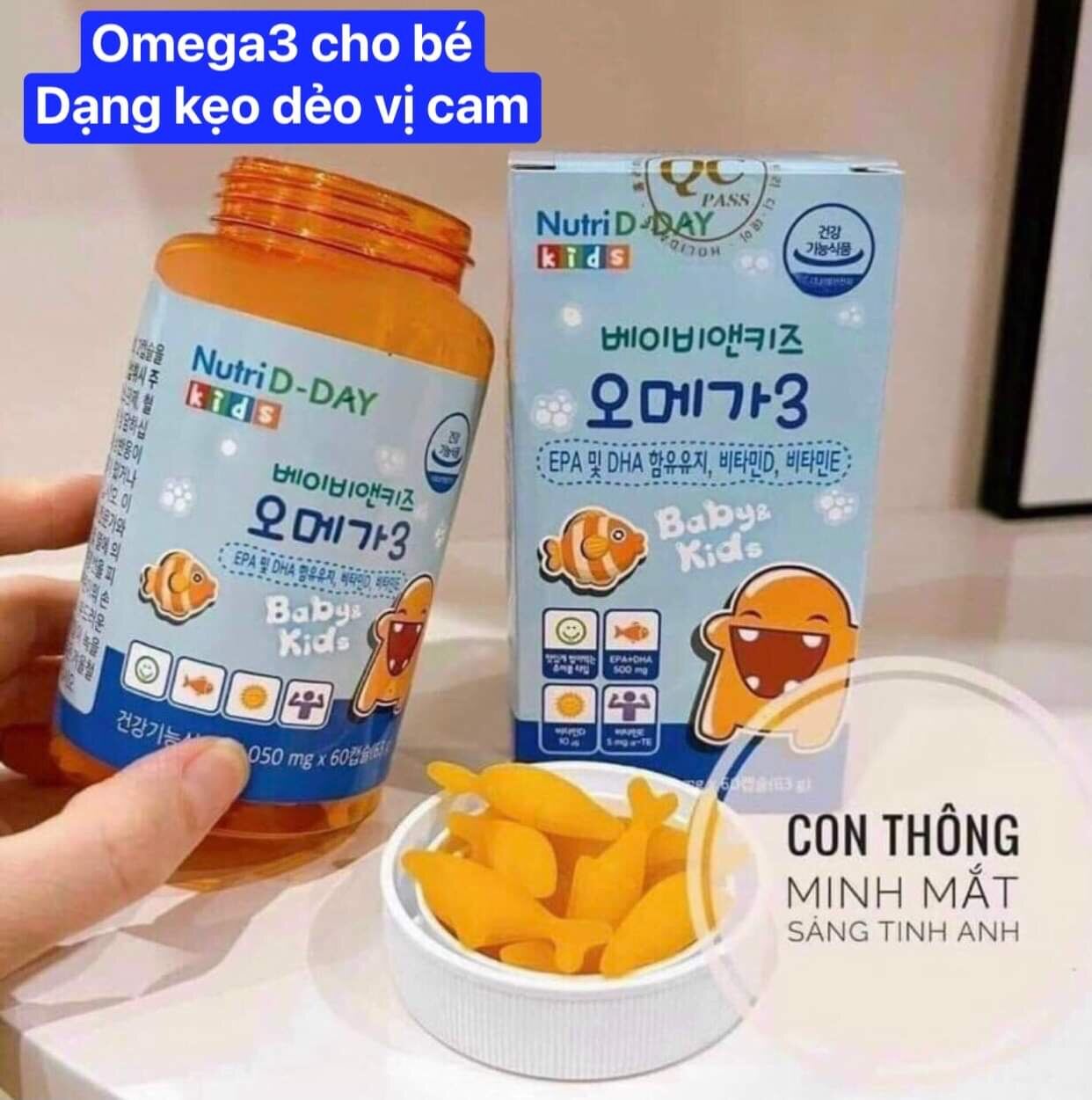 Kẹo dẻo vị cam Omega 3 cho bé - Lọ 60v hàng nội địa Hàn Quốc