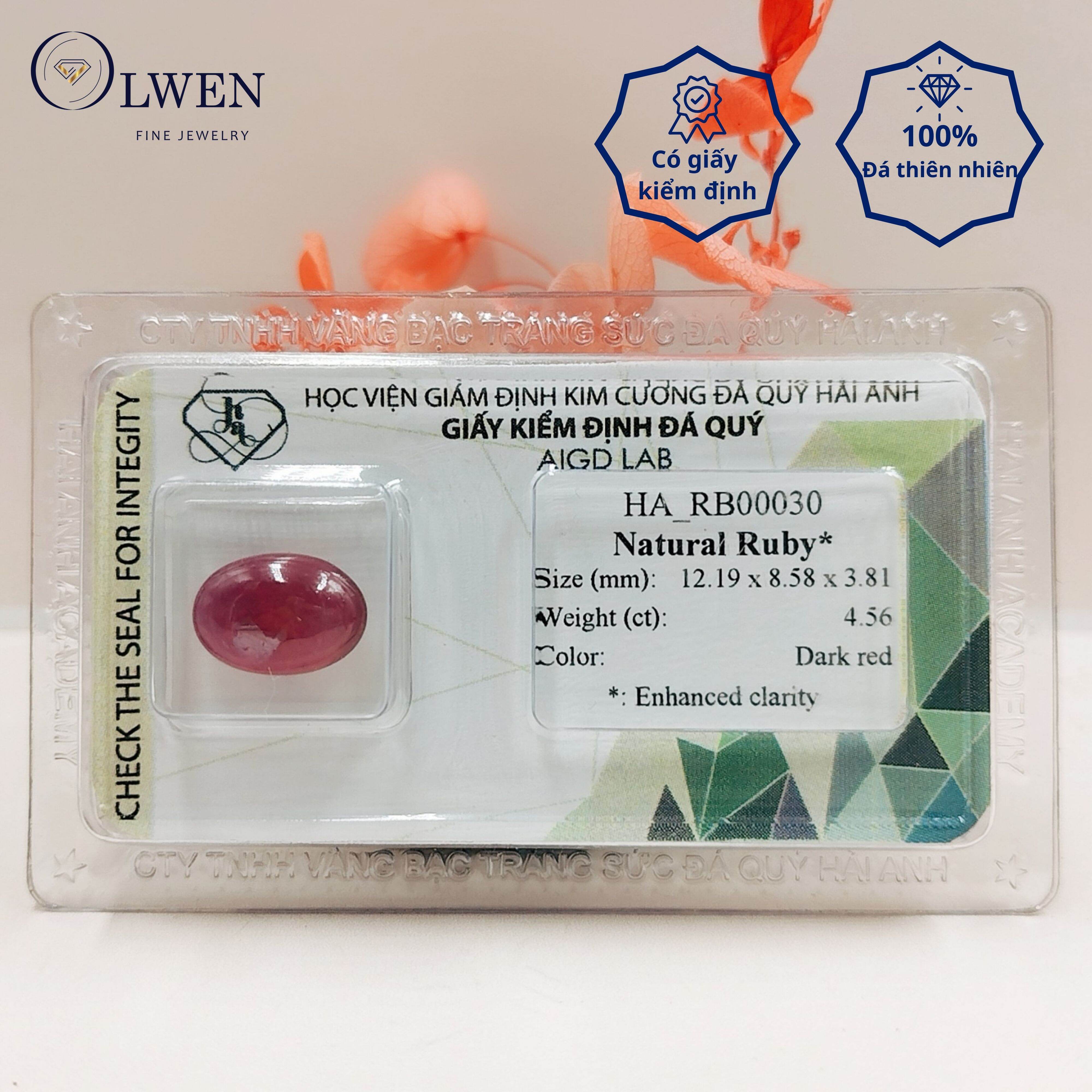 Đá Ruby Tự Nhiên Kiểm định HA-RB00030