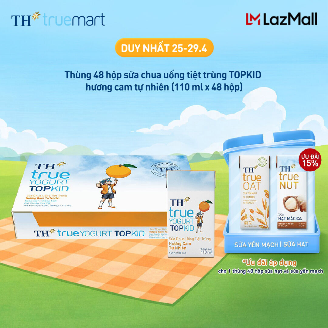 Thùng 48 hộp sữa chua uống tiệt trùng  TH true YOGURT TOPKID hương cam tự nhiên 110 ml (110 ml x 48)