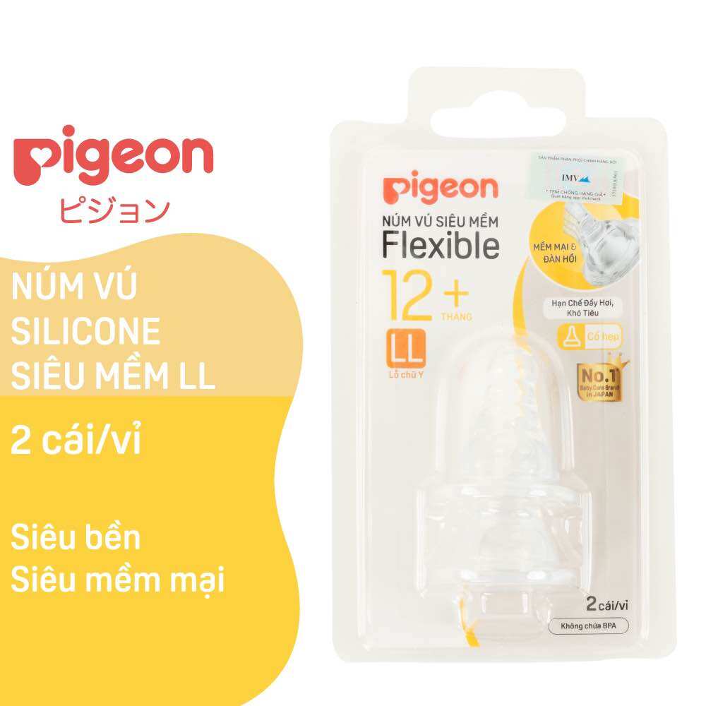 Núm vú Cổ Hẹp Silicon Siêu Mềm Pigeon Đủ Size Cho Bé