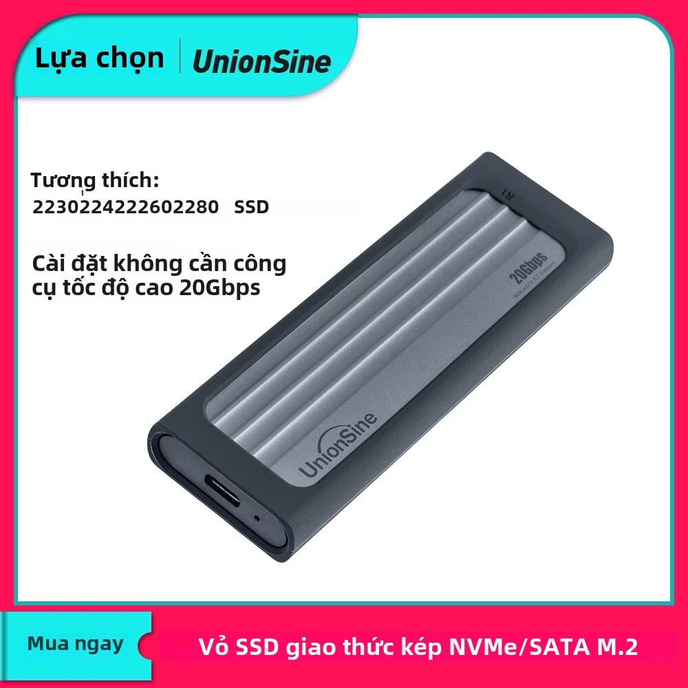  UnionSine M.2 PCIE SSD Ốp Lưng Giao Thức Kép Adapter 20Gbps 10Gbps USB Loại C 3.1 Cho NVME NGFF SATA SSD Vỏ Nhôm Dung Lượng 4TB 