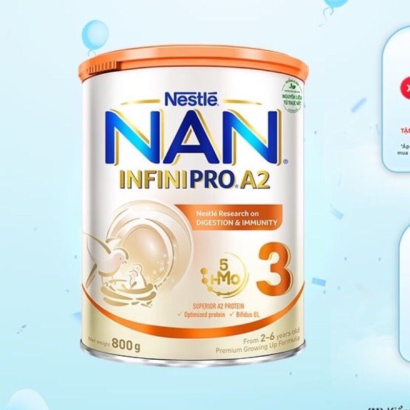 Sản phẩm dinh dưỡng công thức Nestlé NAN INFINIPRO A2 3 lon 800g có ship