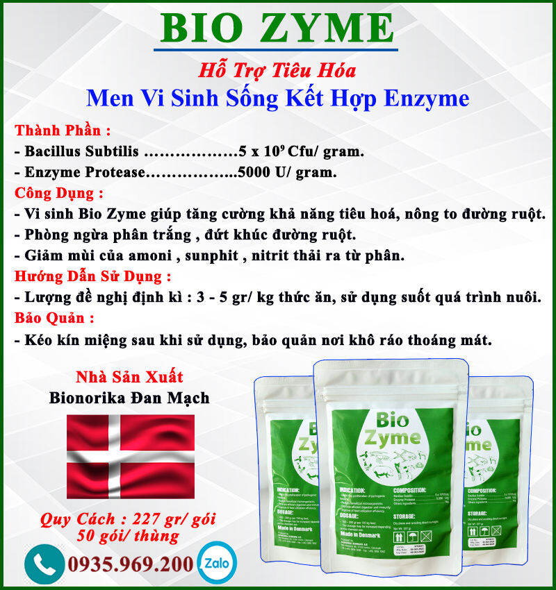 Men Tiêu Hóa Cho Tôm Cá Bio Zyme , tăng cường lợi khuẩn , hấp thu dinh dưỡng tối đa ngừa bệnh đường ruột . Gói 227gram