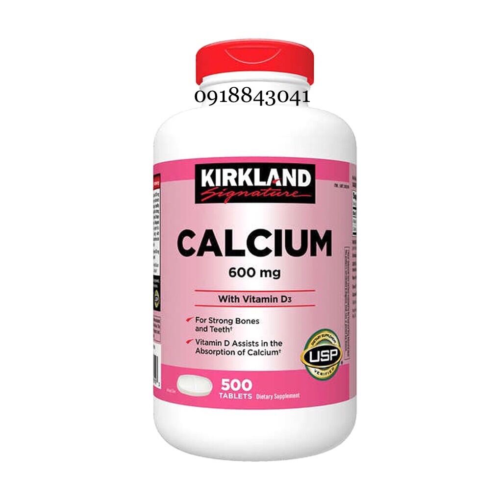 Viên uống bổ sung canxi Kirkland Calcium 600mg With Vitamin D3 500 viên MỸ