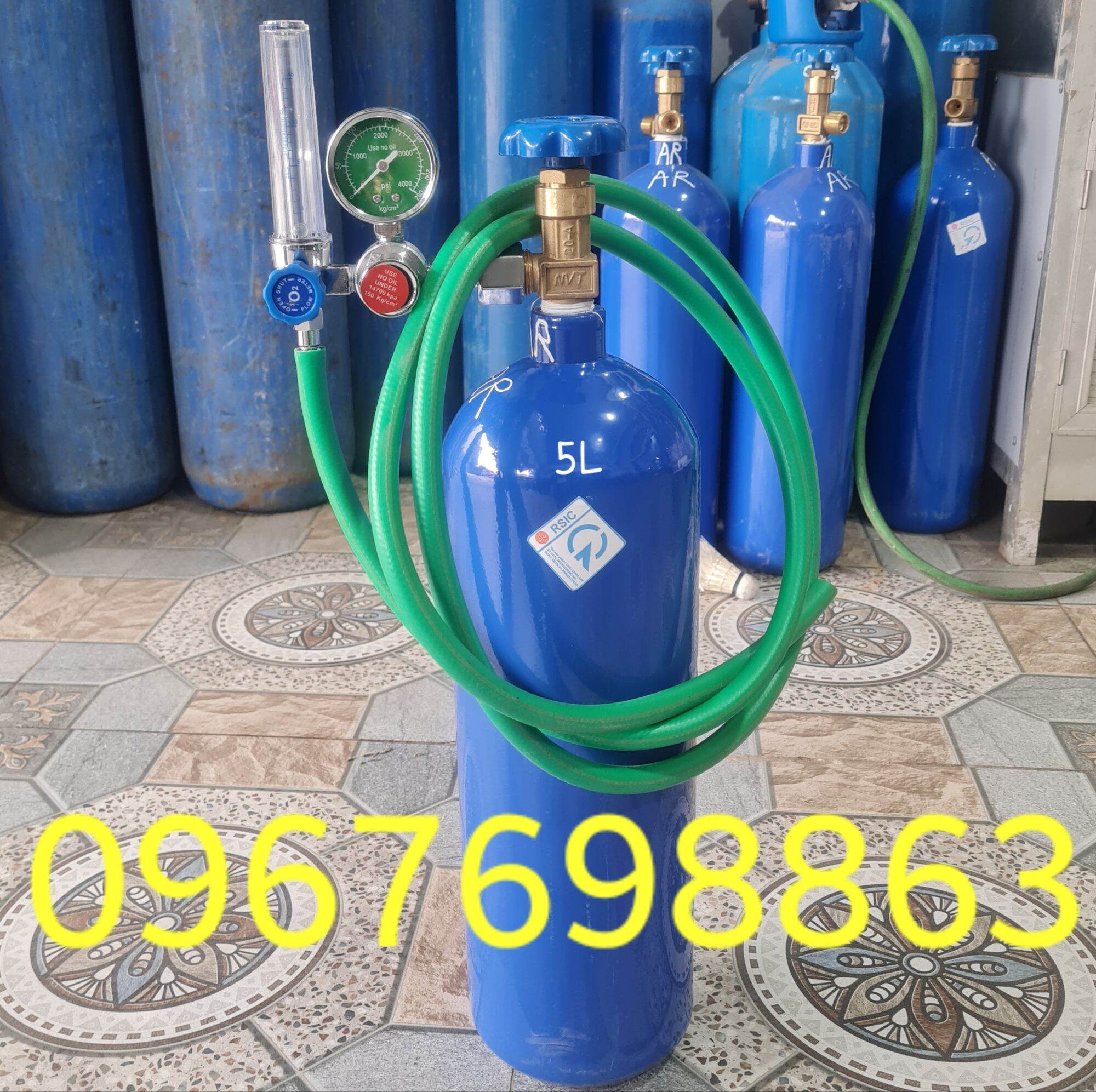 Bình khí argon hàn tig 5lít trọn bộ