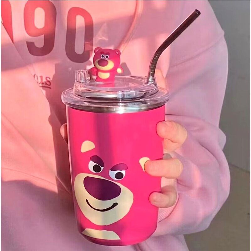 LY CỐC GIỮ NHIỆT HOẠ TIẾT GẤU DÂU LOSTO SIÊU XINH LÕI INOX 304 CHỐNG GỈ 450ML